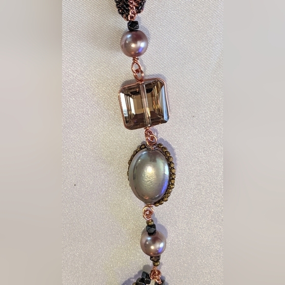 Fabulous Nakamol Mixed Media Fringe Tassel Necklace Pearls Crystals Rose Gold - Picture 8 of 12